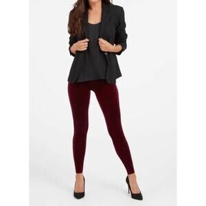 SPANX High Rise Velvet Leggings in Rich Burgundy Maroon Red XL